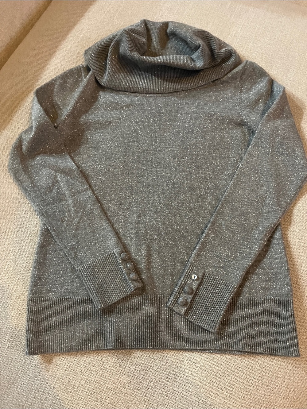Talbots Silver-Gray Cowl Neck Sweater with Button Cuffs
